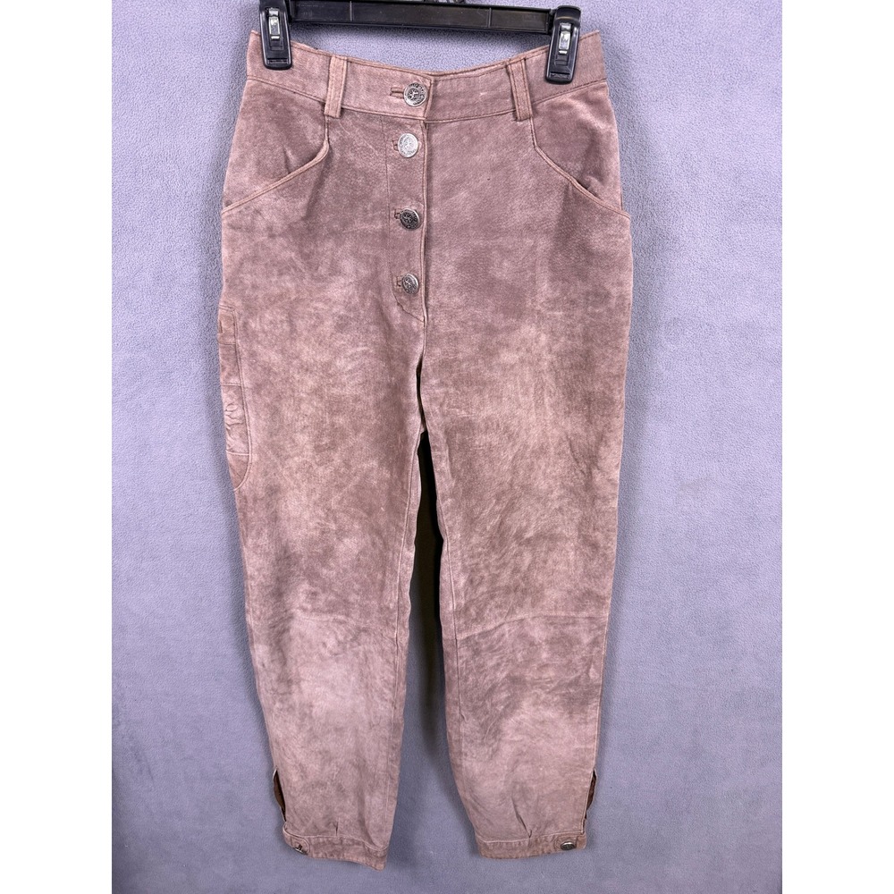 Vintage Trachten Suede Leather Pants Women 40 US M Brown German Landhaus Country